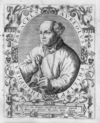 L0014988 Portrait of Paracelsus. Credit: Wellcome Library, London. Wellcome Images images@wellcome.ac.uk http://wellcomeimages.org Portrait of Paracelsus, half-length holding sword, in oval, with grotesque surround. For J.J. Boissard, Icones et effigies, 1645. Engraving Published: - Copyrighted work available under Creative Commons Attribution only licence CC BY 4.0 http://creativecommons.org/licenses/by/4.0/